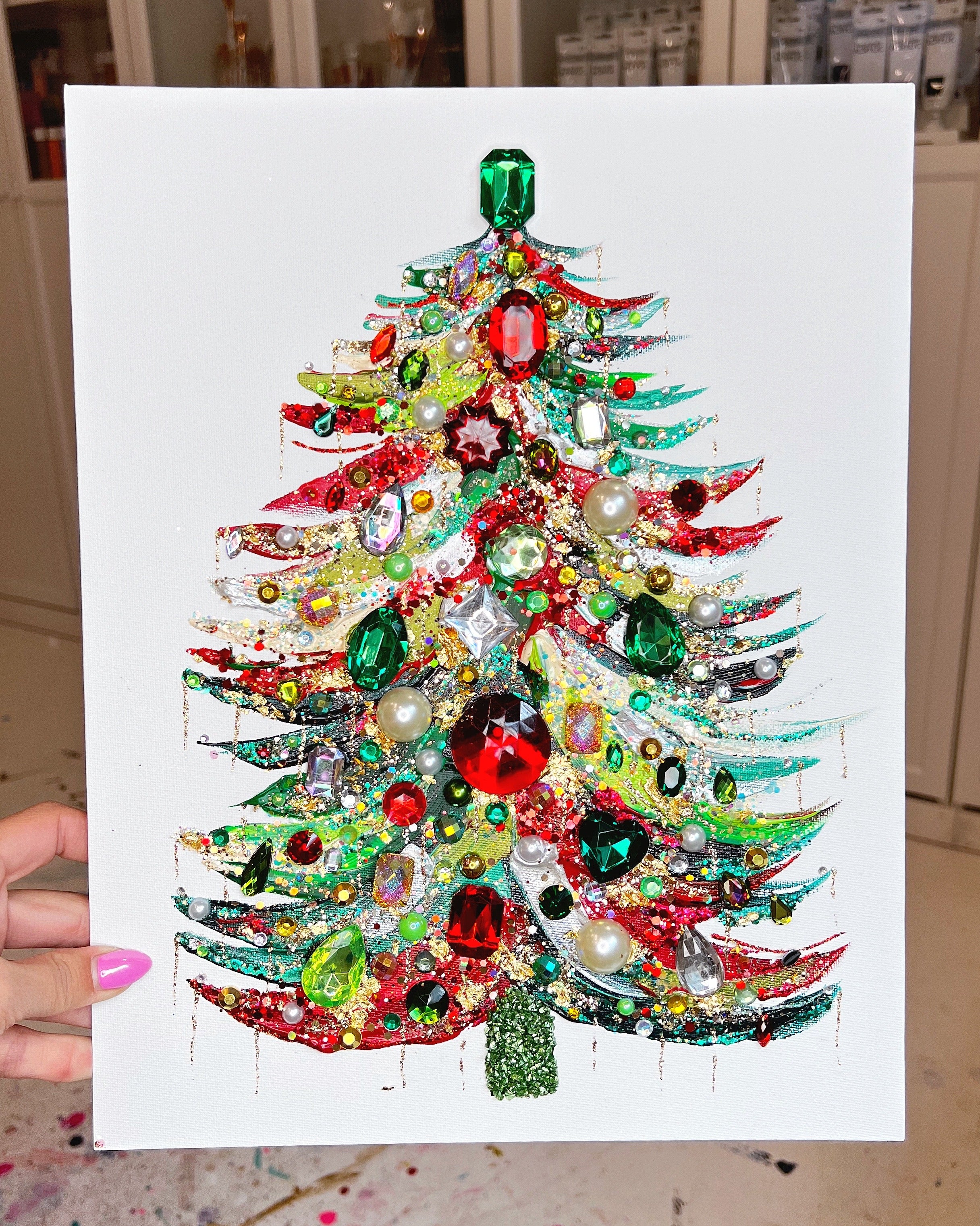 油彩画 Xmas tree Original Christmas Tree Oil Painting